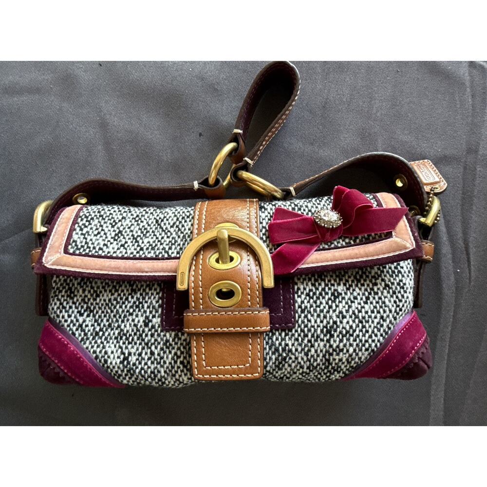 Coach Vintage Y2K Purple Tweed Suede Shoulder Bag 8F01 - Picture 2 of 11